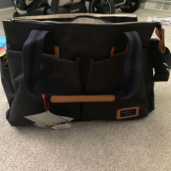 BRAND NEW STORKSAK BLACK DIAPER BAG